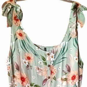 Women Summer Floral Print Buttown Sleeveless Long Dress